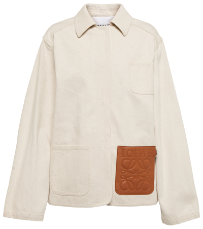 Loewe Leather-trimmed Cotton And Linen-blend Twill Jacket In Neutral