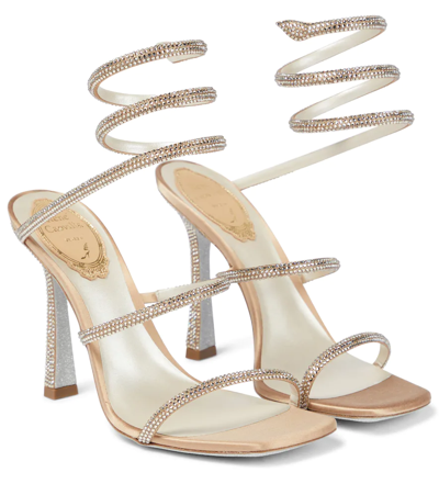 René Caovilla Cleo Embellished Satin Sandals In Beige/ C Golden Shadow