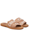 Chloé Woody Logo-print Canvas Slides In Pink Tea