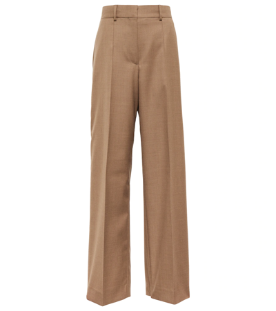 Burberry Jane Wide Tailored Wool Pants In Dark Taupe