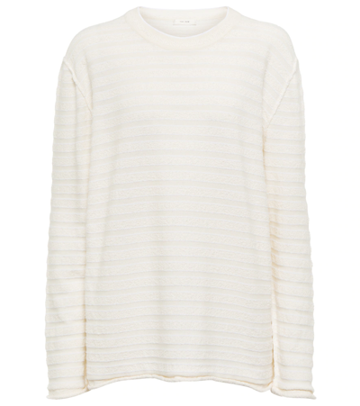 The Row Giusti Textured Stripe Oversize Crewneck Sweater In Off White W/ Ligh
