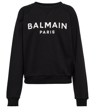 Balmain Logo Cotton Jersey Sweatshirt In Black