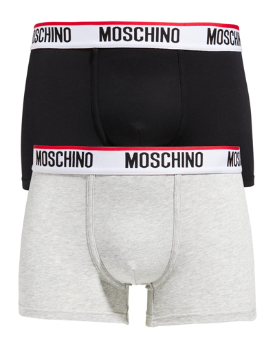 Moschino Pack Of Two Logo-waistband Stretch-cotton Trunks In Black/white