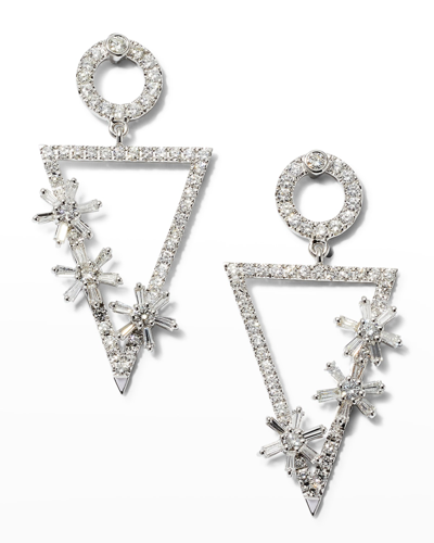Alexander Laut White Gold Baguette And Round Diamond Triangular Earrings