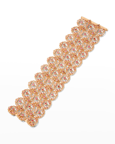 Alexander Laut Rose Gold Ruby And Sapphire Flower Lace Bracelet