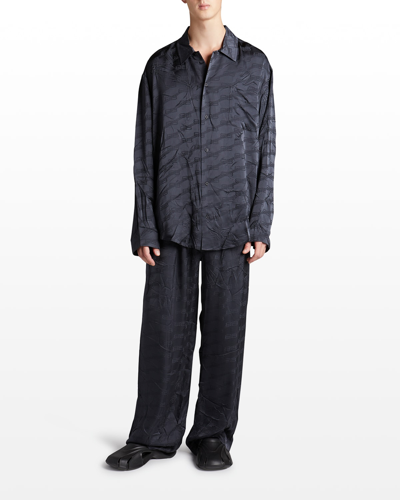 Balenciaga Men's Bb Logo Jacquard Pajama Shirt In Charcoal