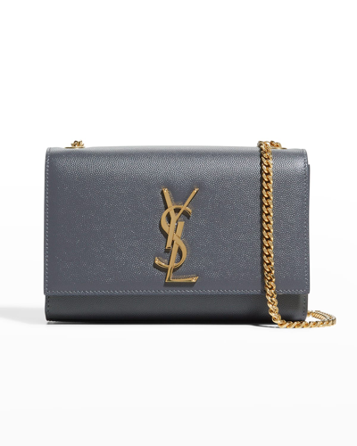 Saint Laurent Kate Small Ysl Monogram Grain De Poudre Crossbody Bag On Chain In Storm