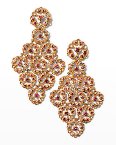 Alexander Laut Rose Gold Ruby And Sapphire Flower Drop Earrings