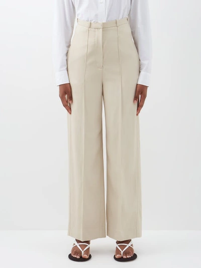 Totême Linen-blend Wide-leg Suit Trousers In Cream