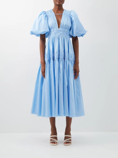 Aje Women's Fallingwater Gathered Cotton Midi Dress In Powder Blue