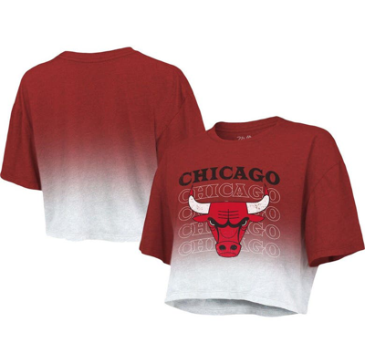 Majestic Women's  Threads Red And White Chicago Bulls Repeat Dip-dye Cropped T-shirt In Red,white