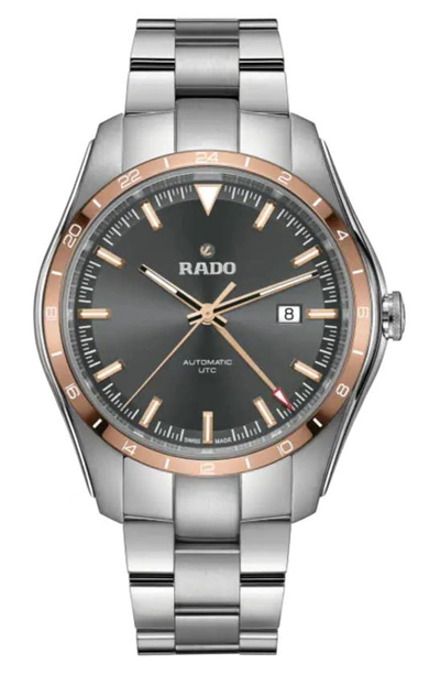 Rado Men's Swiss Automatic Hyperchrome Utc Two-tone Stainless Steel Bracelet Watch 44mm In Chrome / Gold / Gold Tone / Grey / Rose / Rose Gold / Rose Gold Tone