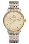 Rado Coupole Automatic Power Reserve Bracelet Watch, 41mm In Beige/two Tone