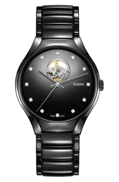 Rado True Secret Diamond Ceramic Bracelet Watch, 40mm In Gray/black