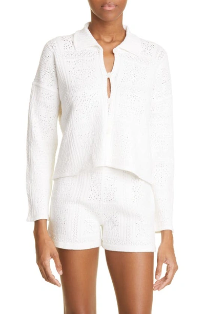 Club Monaco Pointelle Crop Sweater In White