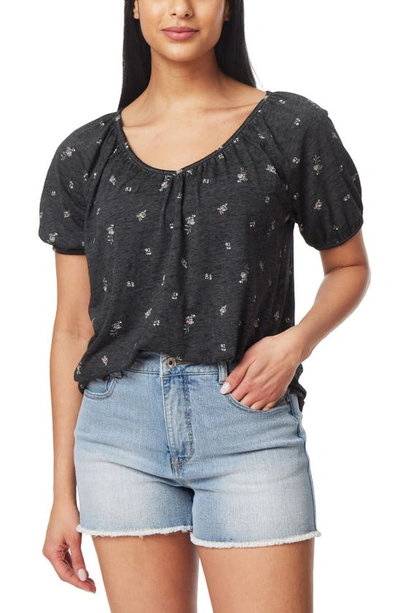 C&c California Masha Burnwash Shirred Top In Charcoal Grey Tossed Floral