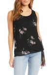Karen Kane Floral Print Side Tie Top In Black Floral