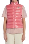 Moncler Ghany Nylon Laqué Down Puffer Vest In Pink