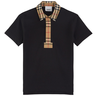 Burberry Kids' Boy's Johane Check Short Sleeve Polo Shirt In Black