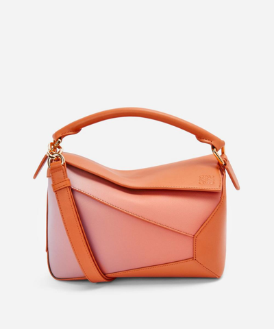 Loewe X Paula's Ibiza Small Puzzle Edge Degrade Leather Shoulder Bag In Dark Coral Reef / Dahlia