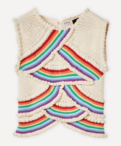 Loewe + Paula's Ibiza Cropped Striped Crocheted Cotton-blend Tank In White