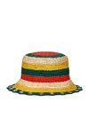 Rabanne Embellished Striped Raffia Bucket Hat In Multi