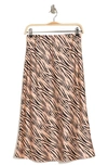Renee C Satin Zebra Print Midi Skirt In Taupe