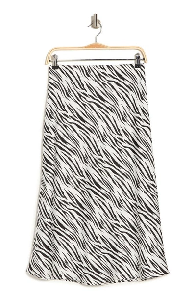 Renee C Satin Zebra Print Midi Skirt In Ivory