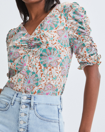Veronica Beard Henrieta Medallion-floral Top In Caramel Multi