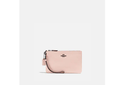 Coach Small Wristlet In Pewter/powder Pink