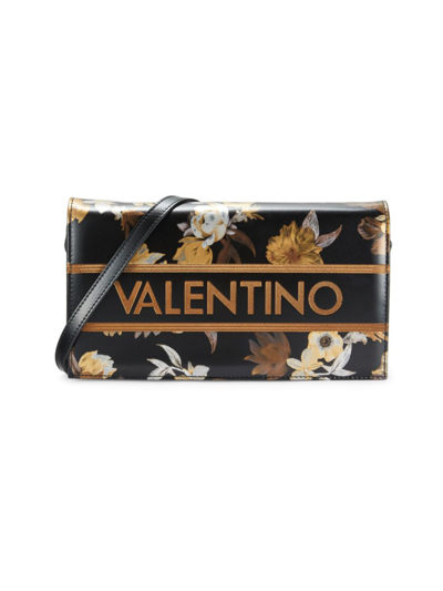 Valentino By Mario Valentino Women's Floral Logo-adorned Leather Shoulder Bag In Black
