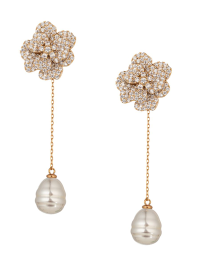 Eye Candy La Women's Luxe Golden Rose Cubic Zirconia & Glass Pearl Drop Earrings