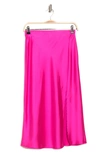 Renee C Satin Slit Midi Skirt In Fuchsia