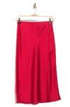 Renee C Satin Slit Midi Skirt In Red