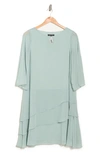 Marina 3/4 Sleeve Tiered Ruffle Shift Dress In Sage