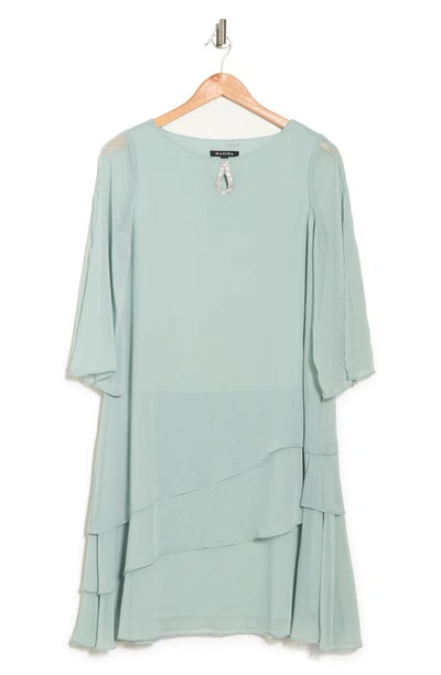 Marina 3/4 Sleeve Tiered Ruffle Shift Dress In Sage
