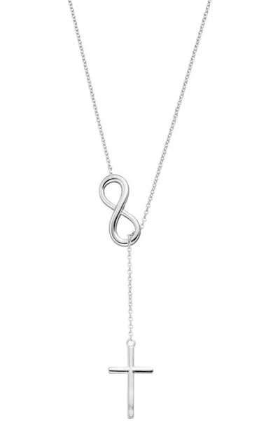 Simona Sterling Silver Center Infinity With Hanging Chain And Cross Necklace