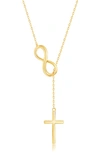 Simona Sterling Silver Center Infinity With Hanging Chain And Cross Necklace In Gold