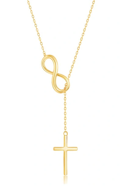 Simona Sterling Silver Center Infinity With Hanging Chain And Cross Necklace In White