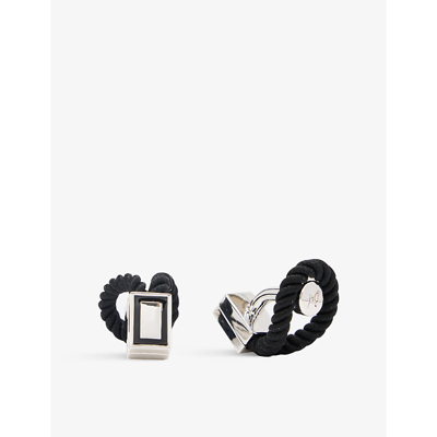Babette Wasserman London Brand-engraved Rope-wrap Rhodium-plated Cufflinks In Black