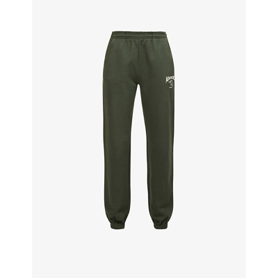 Adanola Logo-embroidered Tapered-leg High-rise Cotton-jersey Jogging Bottoms In Dark Olive
