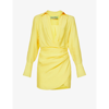 Gauge81 Naha Draped Silk-satin Mini Shirt Dress In Lemon