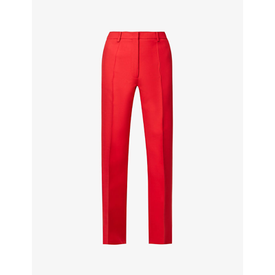 Valentino Pressed-pleat Regular-fit High-rise Wide Wool And Silk-blend Trousers In Rosso