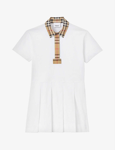 Burberry Kids Logo Patch Short Sleeved Polo Shirt Dress In White