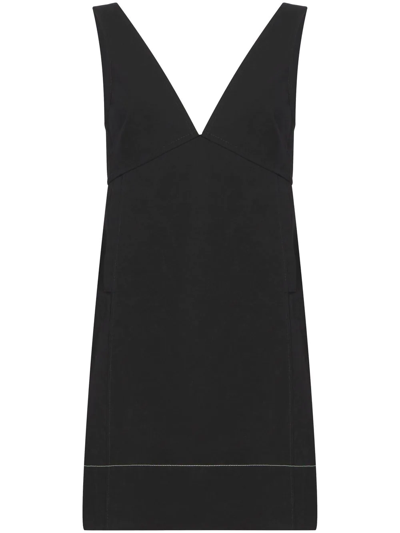 Proenza Schouler White Label Cotton V-neck Mini Button Strap Dress In Black
