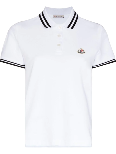 Moncler Logo-patch Stripped Polo Shirt In White