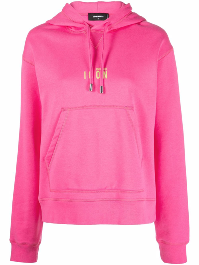 Dsquared2 Logo-print Long-sleeved Hoodie In Pink