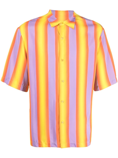 Sandro Striped Button-up Relaxed-fit Woven Shirt In Stripes Purple/red/yellow