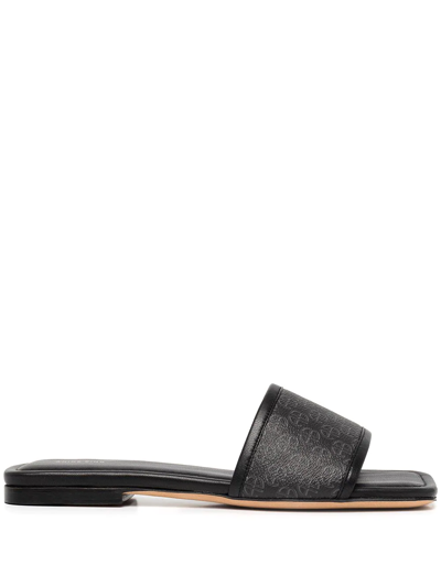 Anine Bing Ria Slides In Black Monogram Print