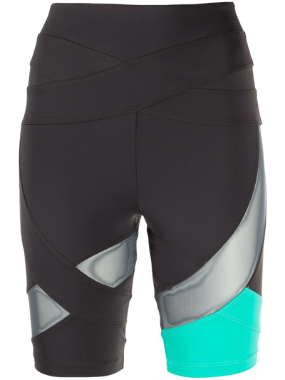 Monse Sheer-panel Biker Shorts In Mokaccino Turquoise
